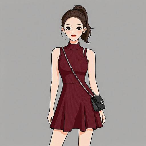 Chic Woman in Burgundy Skater Dress