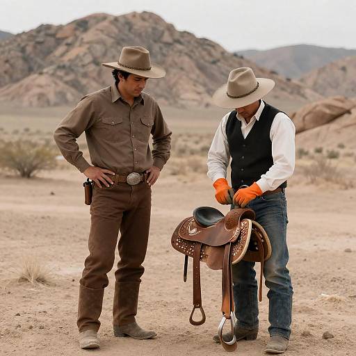 Cowboys in Desert Landscape Photograph