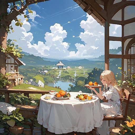 Sunlit Outdoor Anime Feast on Table