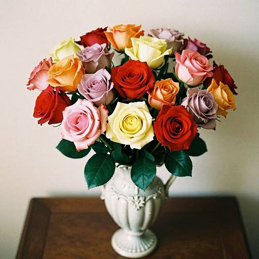 Vibrant Multicolor Roses in Baroque Vase