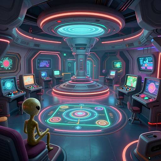 Aliens Gaming in Retro Futuristic Room