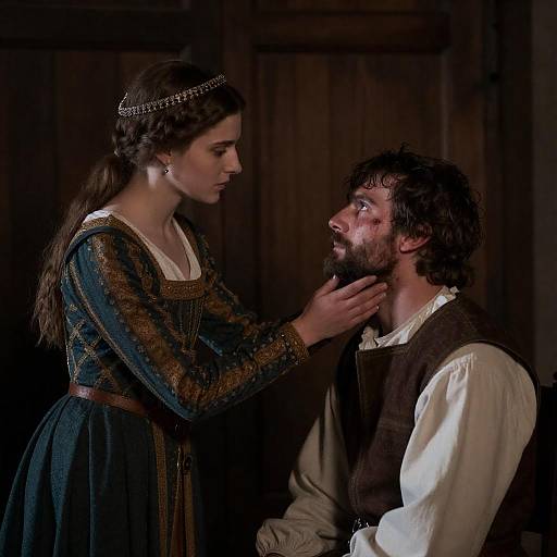 Medieval Lady Tending Wounded Nobleman