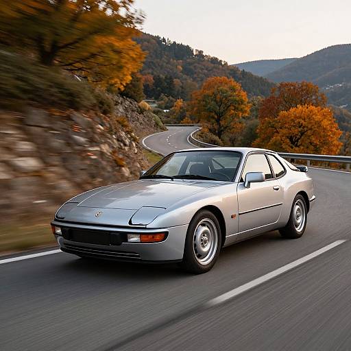 Porsche 944 Speeding on Autumn Road
