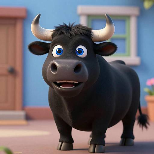 Cheerful Anthropomorphic Black Bull Portrait