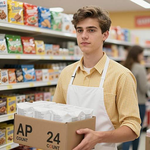 Young Man in a Store Holding Box