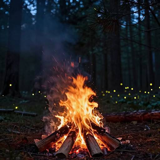 Warm Campfire in Night Forest