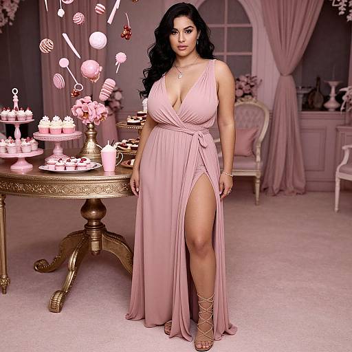 Grecian-Inspired Woman by Dessert Table