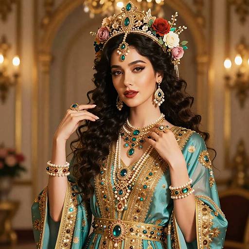 Regal Elegance: Woman in Floral Headdress