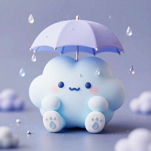 Kawaii Raincloud Bunny with Umbrella Hat