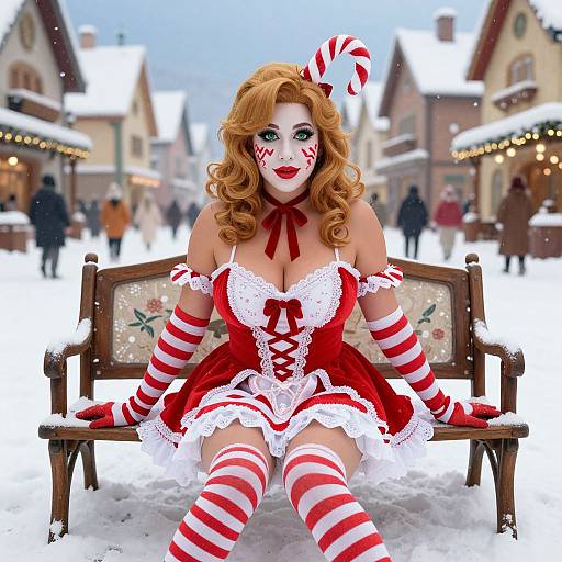 Whimsical Candy Cane Woman Portrait
