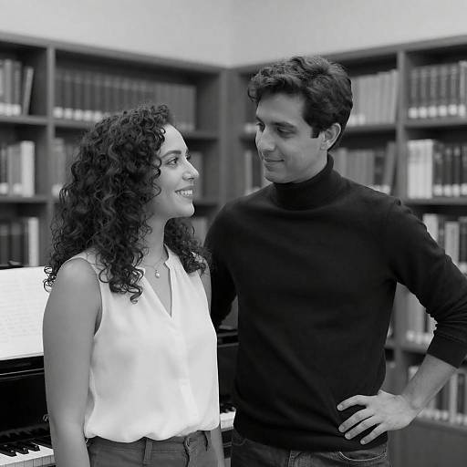 Black and White Library Couple Portrait