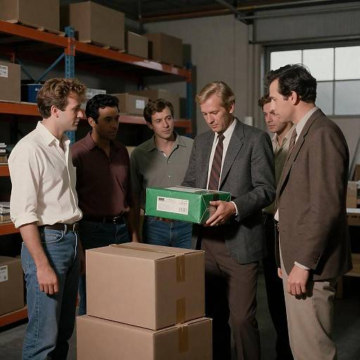 Men Unpacking Boxes in Warehouse