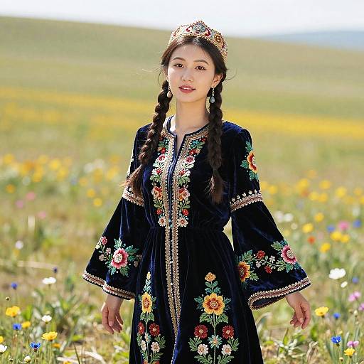 Portrait of Kazakh Woman in Traditional Dress