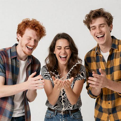 Three Friends Laughing and Splashing Water