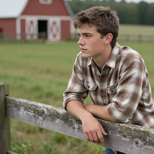 Thoughtful Young Man by Weathered Fence