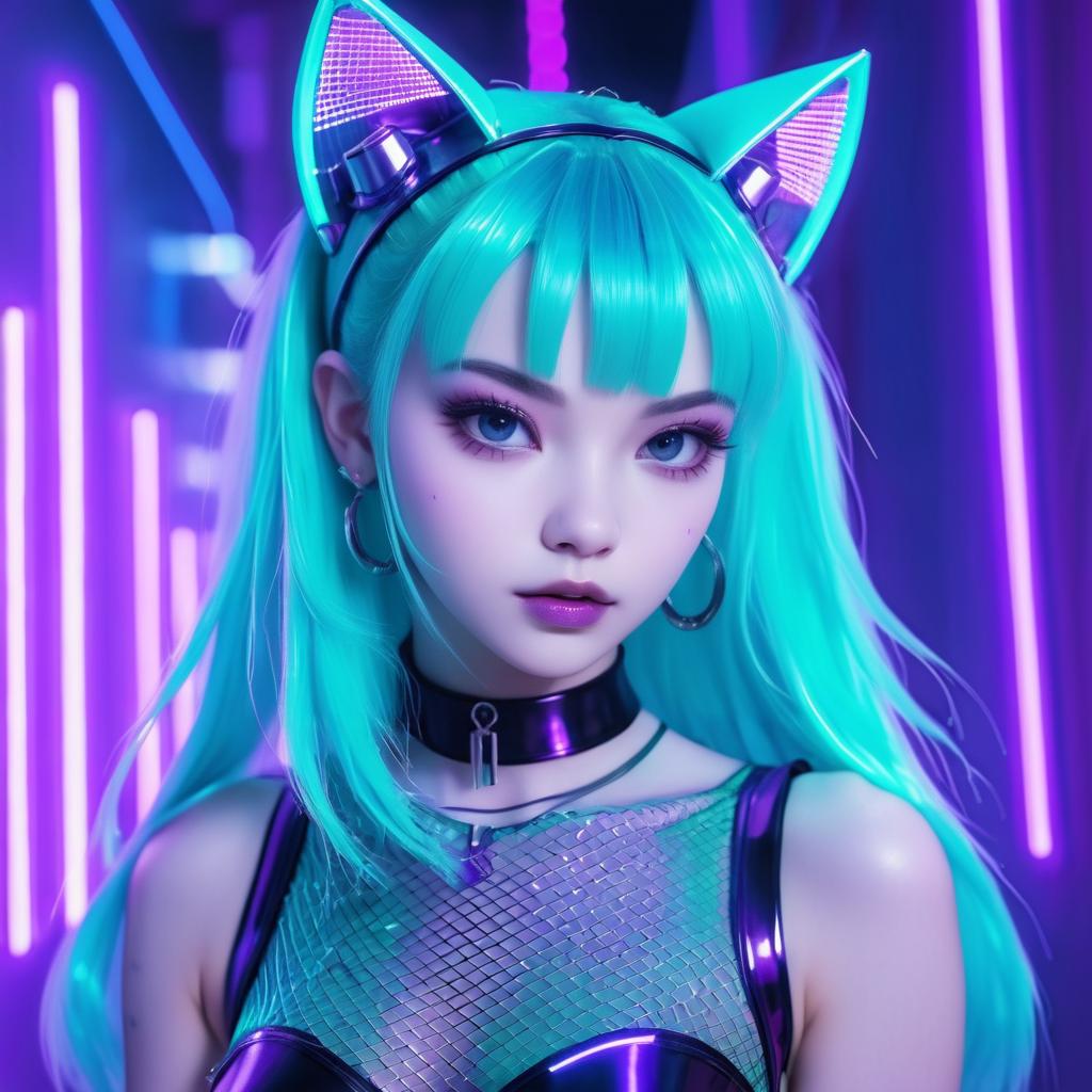 Cyberpunk Cat Girl with Glowing Features