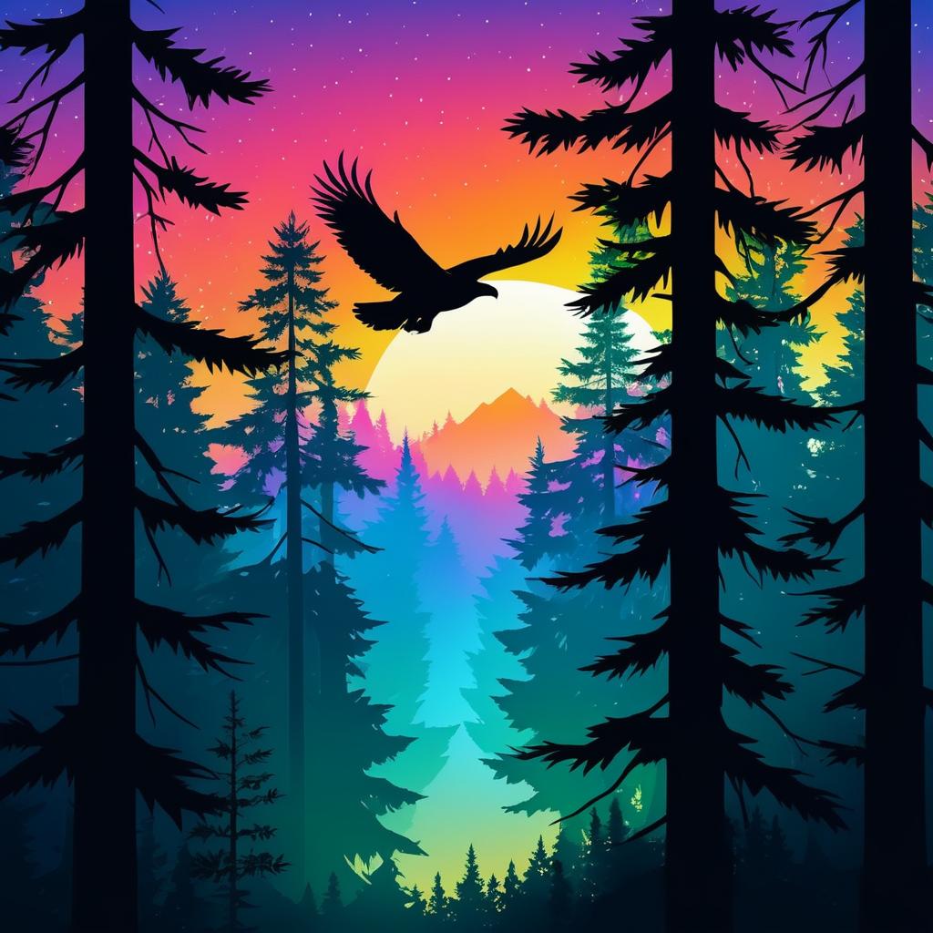 Eagle Silhouette with Enchanting Forest Scene