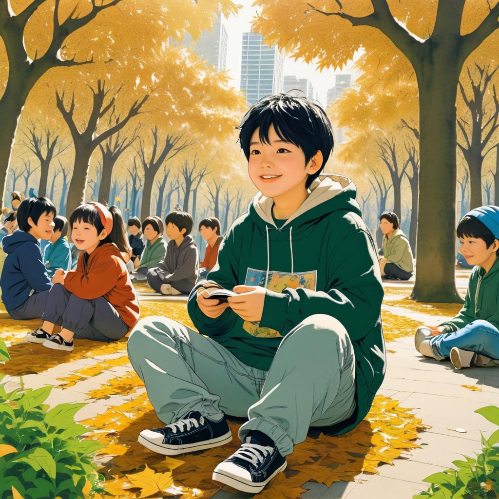 Nostalgic Park Scene with Young Musician