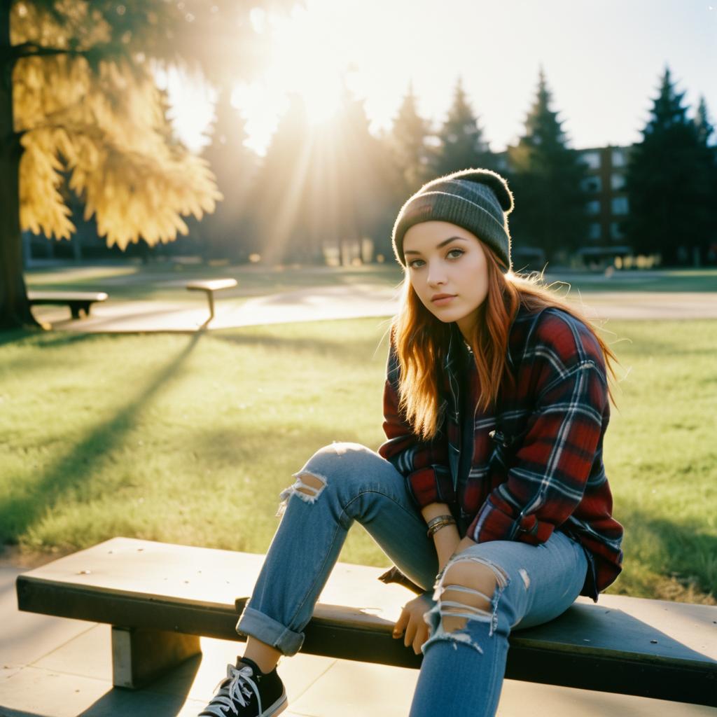 Adventurous Young Woman with Skateboard