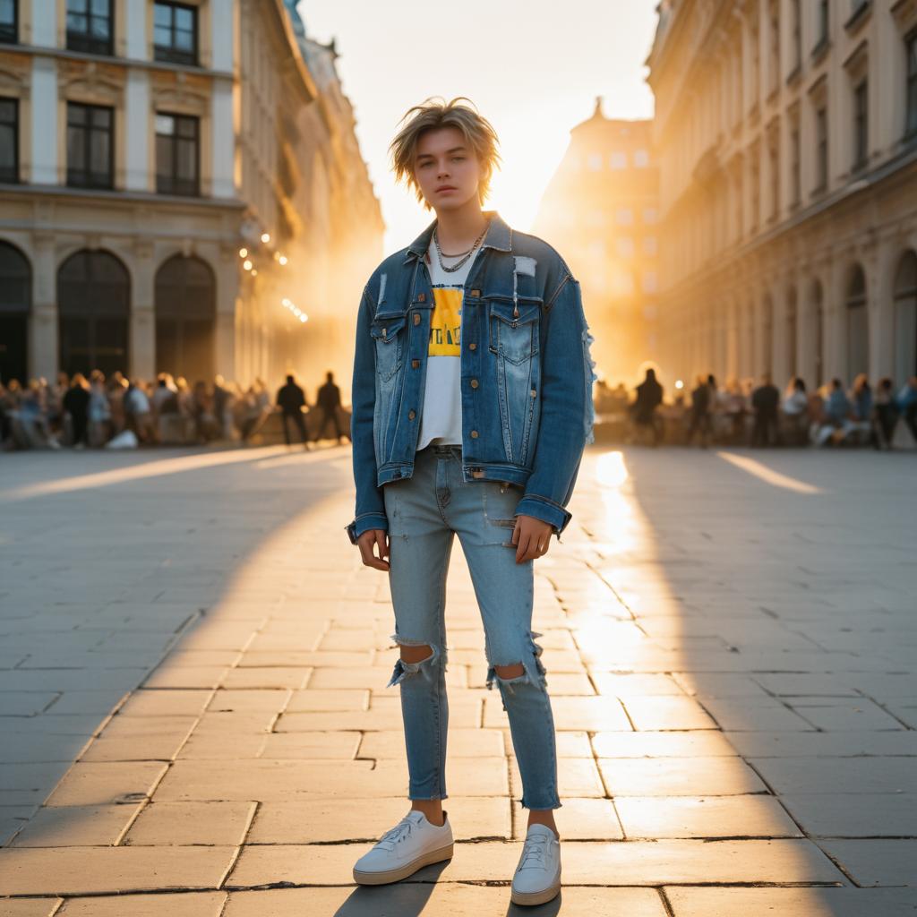 High-Fashion Teen in City Square