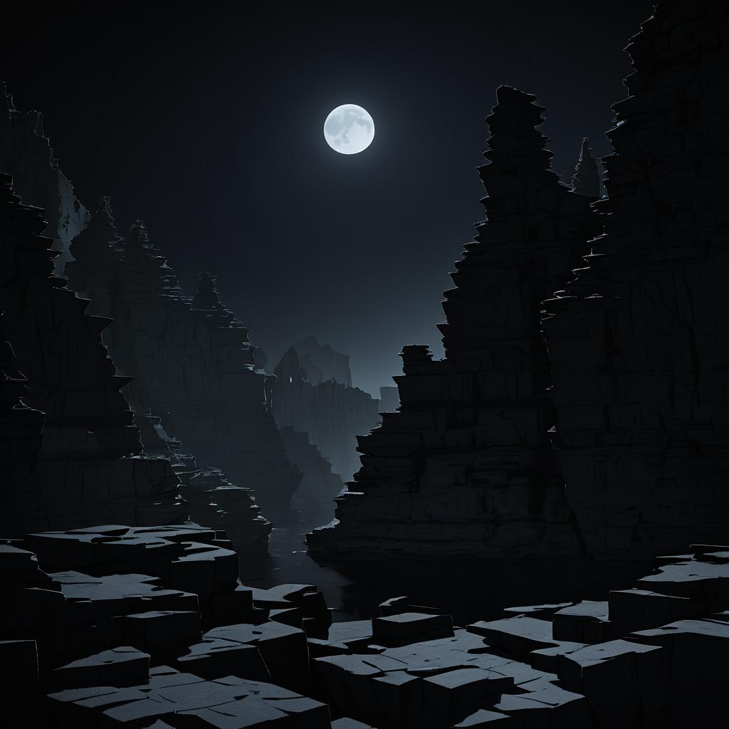 Eerie Nightscape of Jagged Cliffs