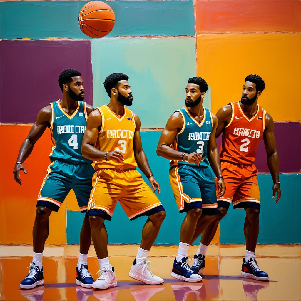 Dynamic Basketball Players in Rothko Style