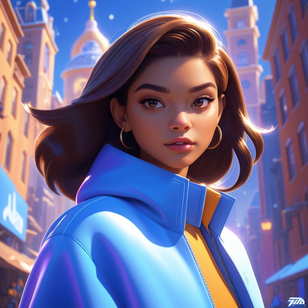 Stylized Zendaya Portrait in Blizzard Art