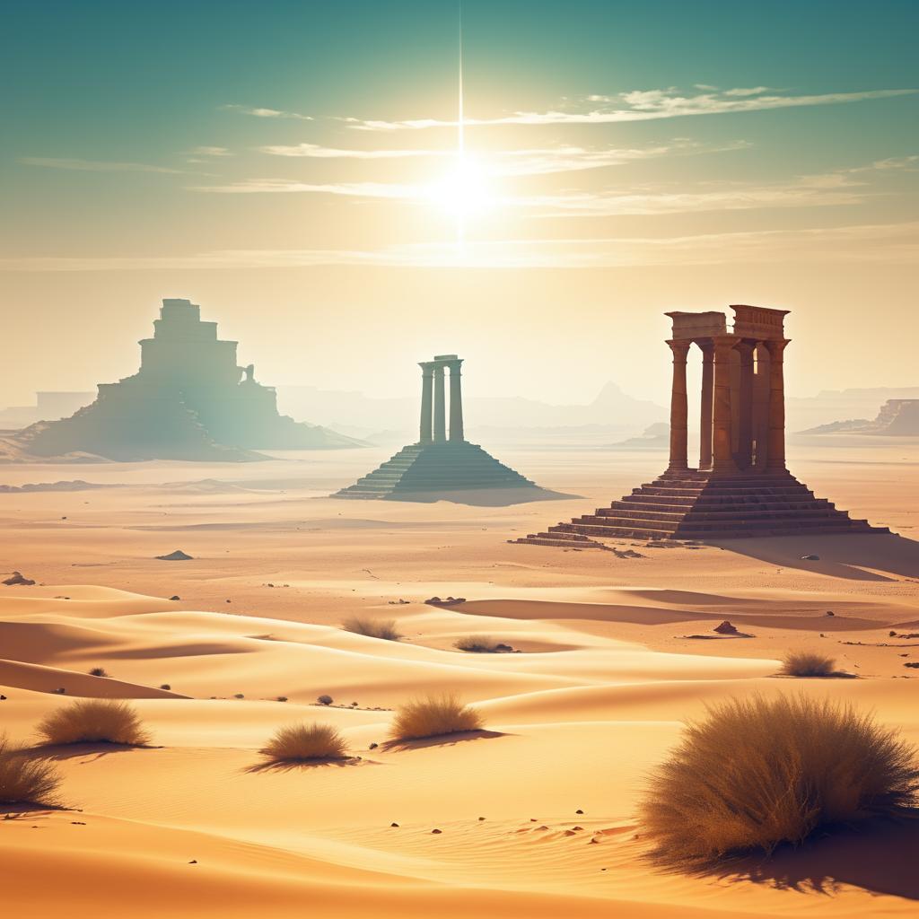 Surreal Desert Landscape with Ancient Ruins