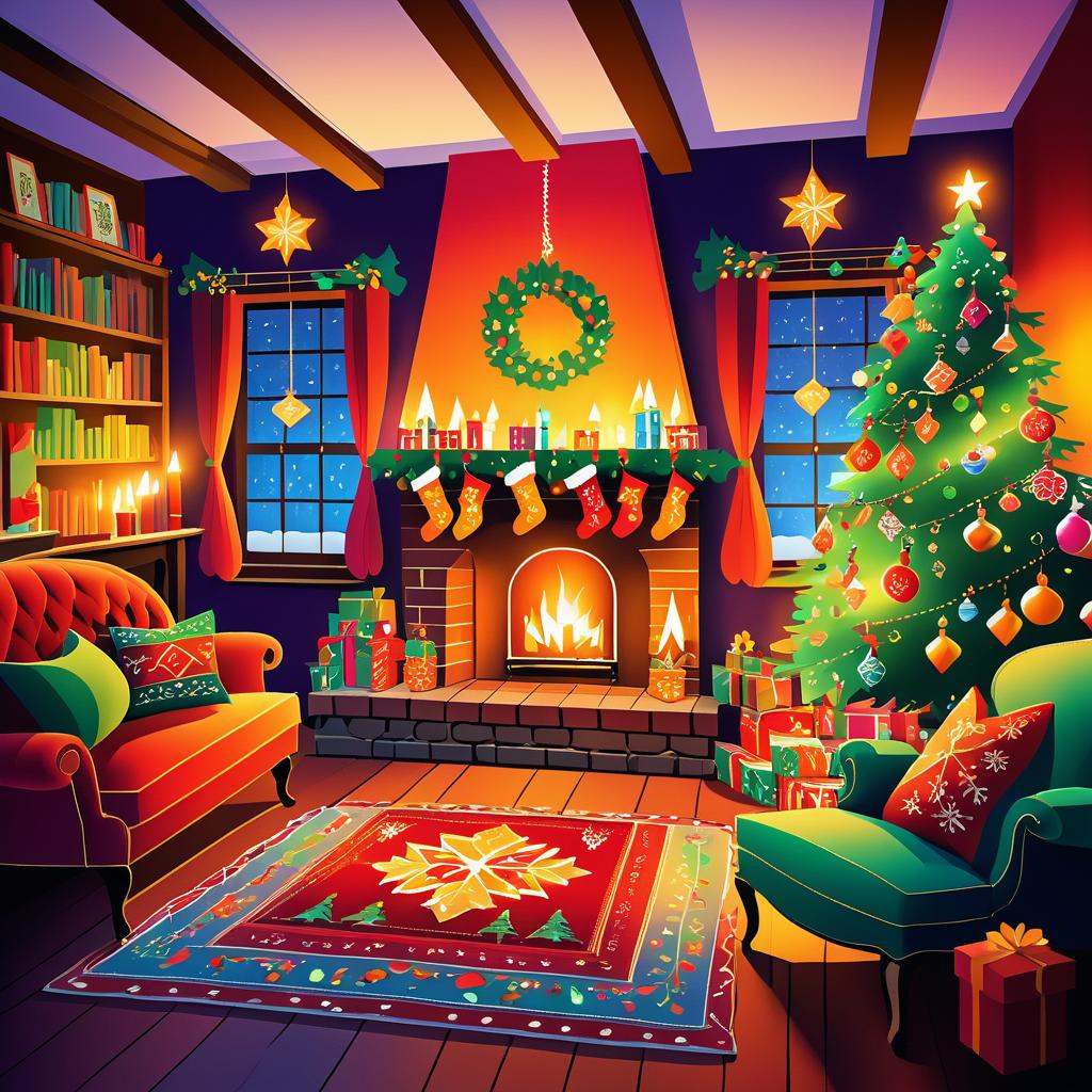 Whimsical Christmas Village Cartoon Illustration