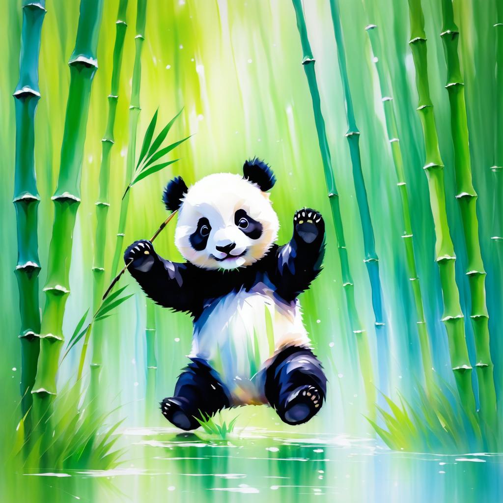 Impressionist Baby Panda in Bamboo Grove