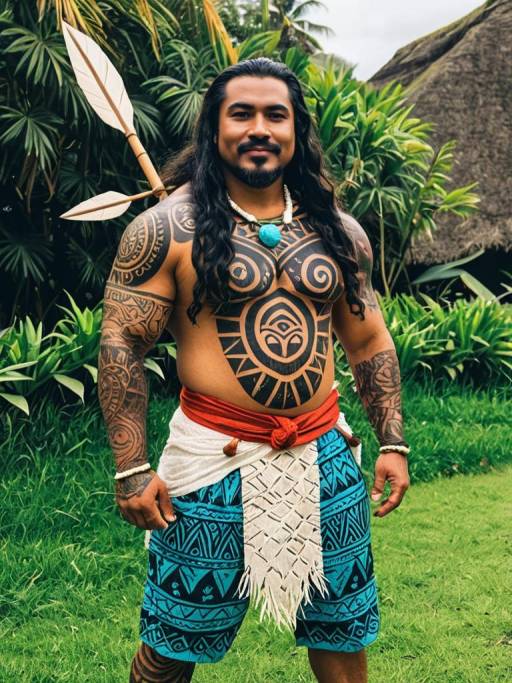 Man in Moana Costume with Traditional Tattoos