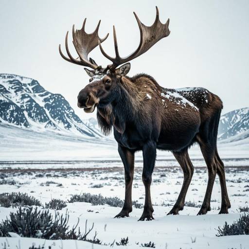 Hypermaximalist Moose in Snowy Tundra
