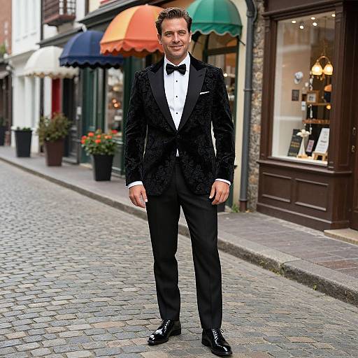 Elegant Man on Charming Cobblestone Street