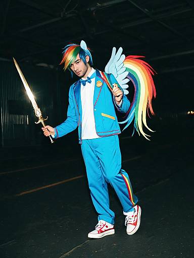 Man in Rainbow Dash Cosplay with Sword