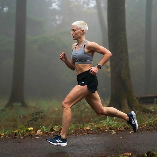 Athlete Running Through Misty Forest
