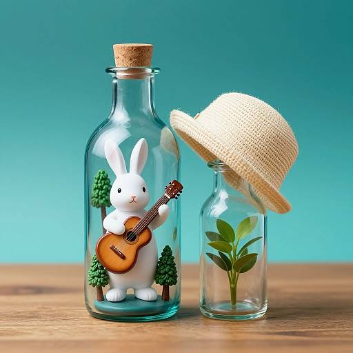 Miniature Rabbit Figurine in Glass Bottle