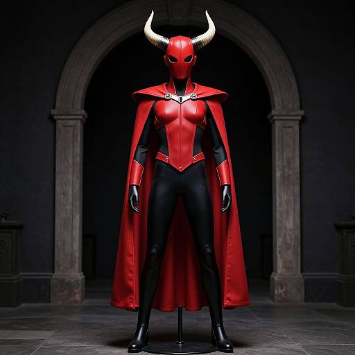 Horned Mannequin in Red and Black Costume