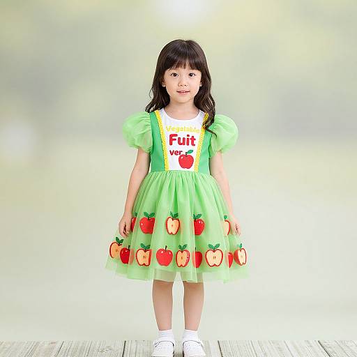 Young Girl in Green Apple Dress