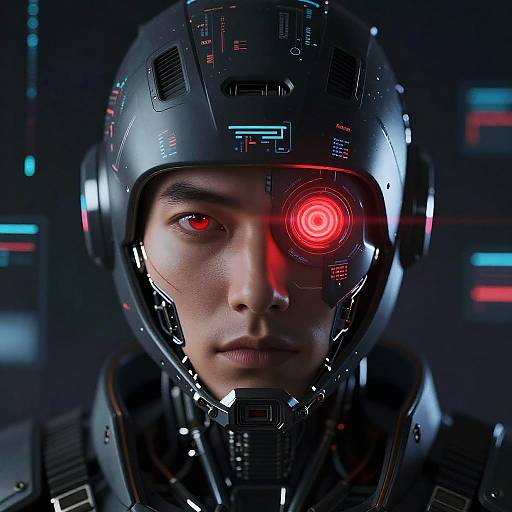 Half-Human AI Warrior Portrait