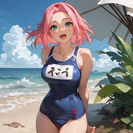 Haruno Sakura at Tropical Beach Scene
