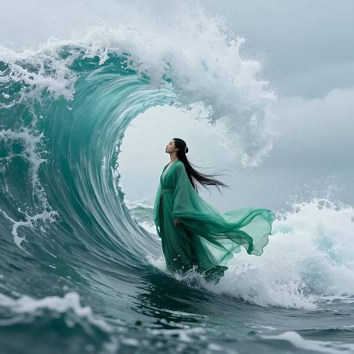 Ethereal Figure in Suspended Ocean Wave