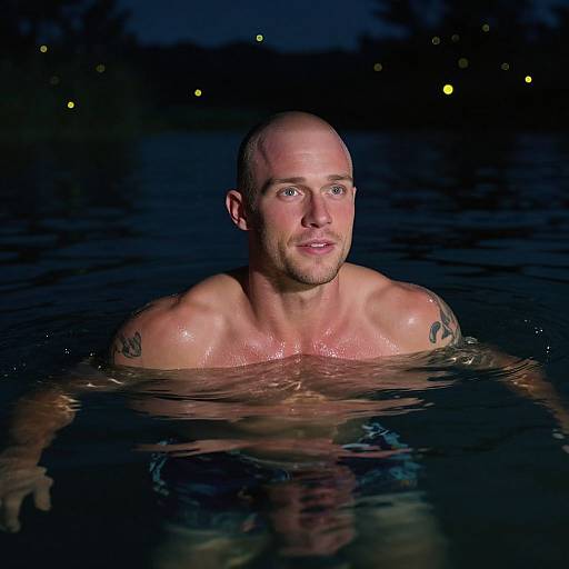 Cinematic Night Portrait of Swimmer