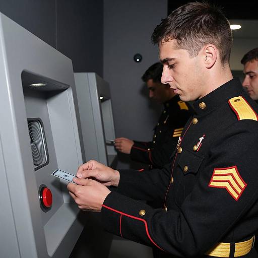 Military Man Using Futuristic Card Reader