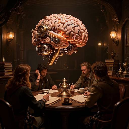 Steampunk Mechanical Brain Aiding Adventurers