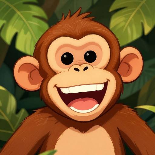 Joyful Cartoon Monkey Head Laughing