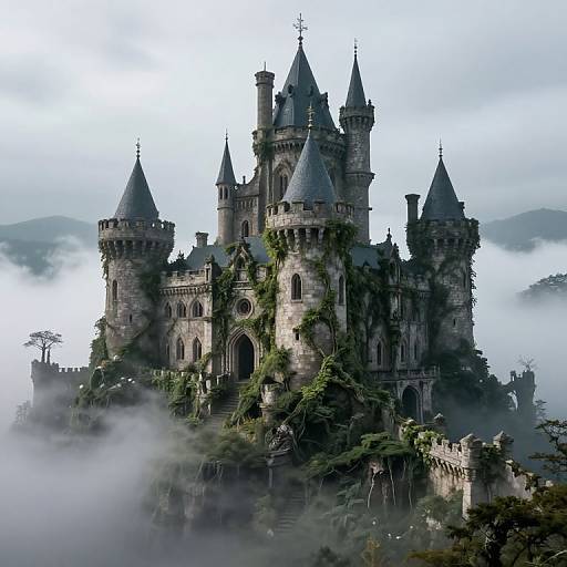 Mysterious Ancient Castle in Mist