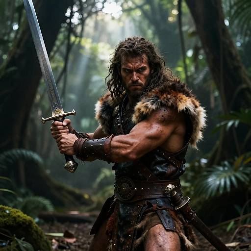 Fierce Barbarian in Lush Jungle