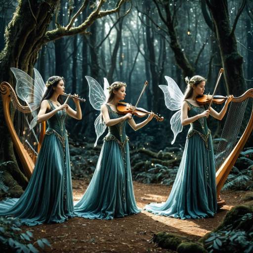 Fairies Playing Musical Instruments in Enchanted Forest