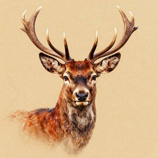Colorful digital drawing of a majestic deer with large, branching antlers, detailed fur, and a neutral beige background.