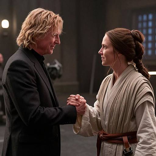 Rian Johnson and Carrie Fisher Handshake